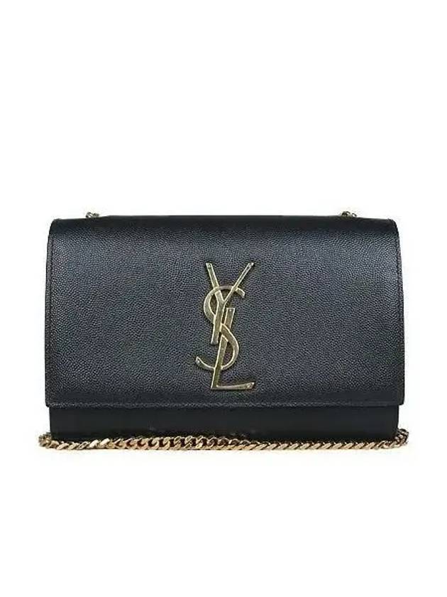Saint Laurent 469390 YSL gold logo black caviar small Kate satchel chain shoulder bag