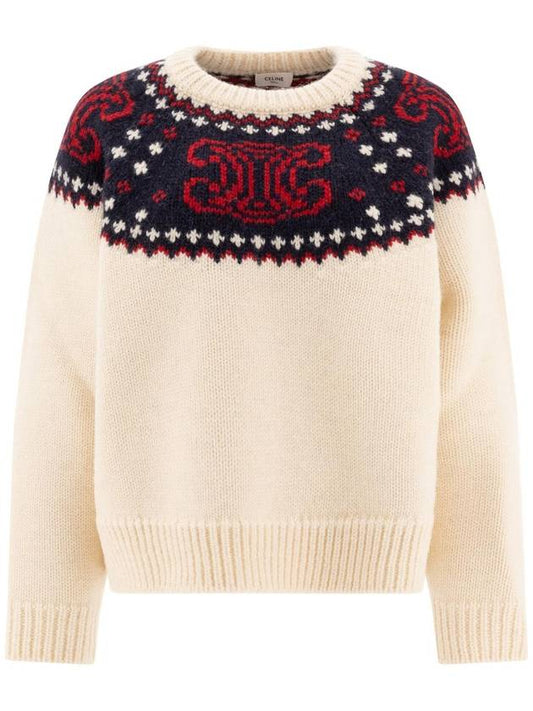 CELINE Triomphe Jacquard Knit Top Ivory