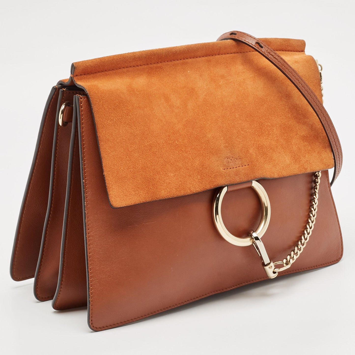 Chloe Brown Leather And Suede Medium Faye Shoulder Bag