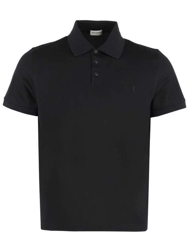 Saint Laurent Men's Monogram Cotton Short Sleeve Polo Shirt Black