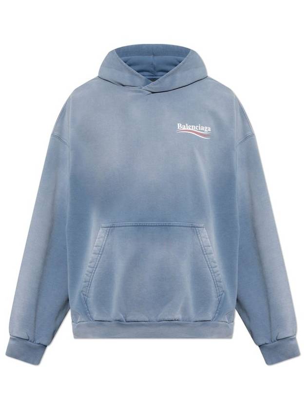 Balenciaga Logo Print Medium Fit Hoodie Fade Blue