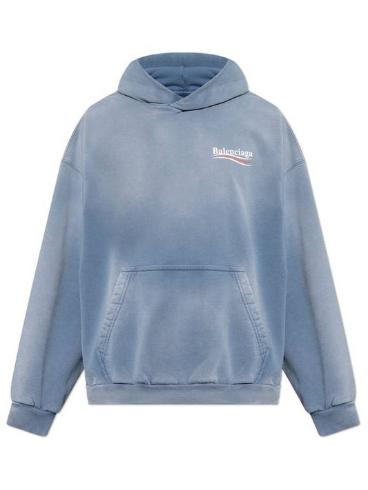 Balenciaga Logo Print Medium Fit Hoodie Fade Blue