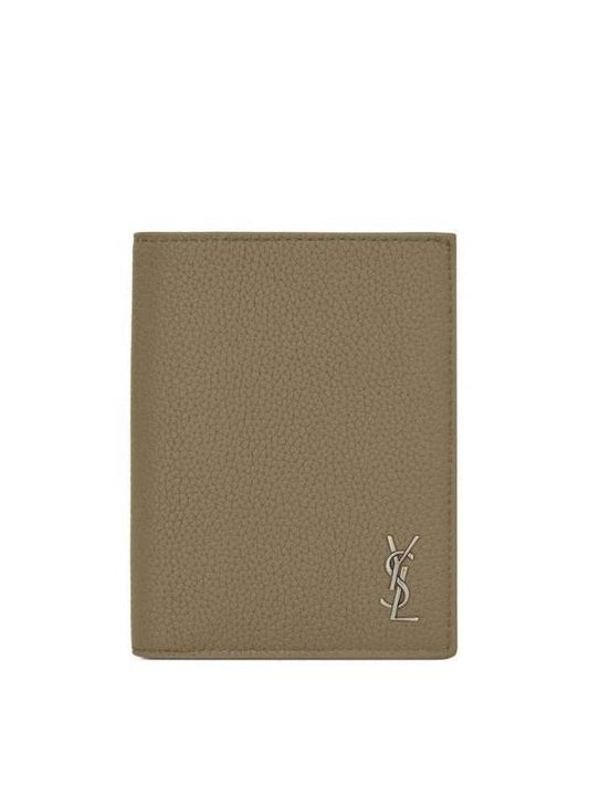 Saint Laurent Tiny Cassandre Credit Grained Leather Card Wallet Dark Khaki