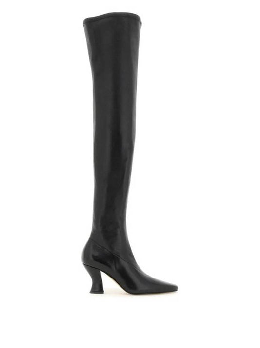 Bottega Veneta Almond Nappa Leather Heel Long Boots Black