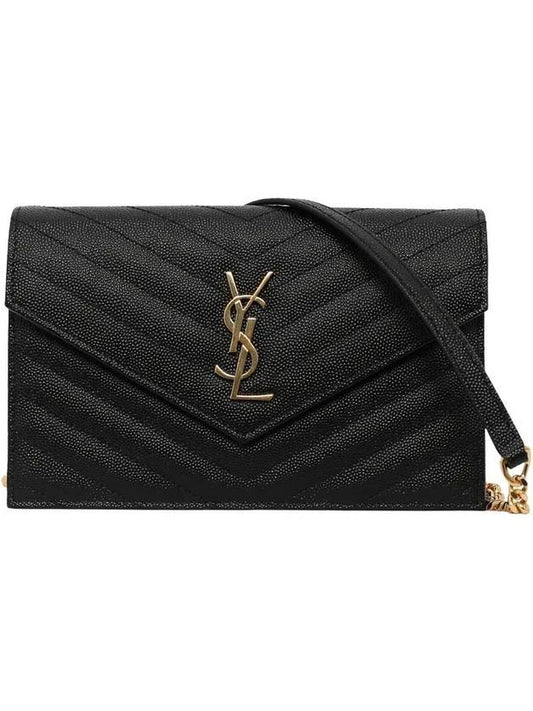 Saint Laurent Women's Logo Envelope Chain Long Wallet Black