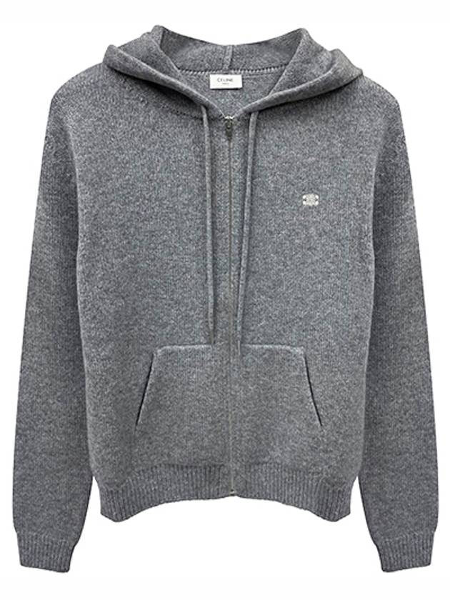 CELINE Triomphe Wool Zip-Up Hoodie Medium Grey