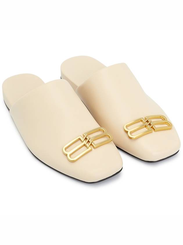 Balenciaga WoMen's BB Logo Leather Cozy Slippers Sand