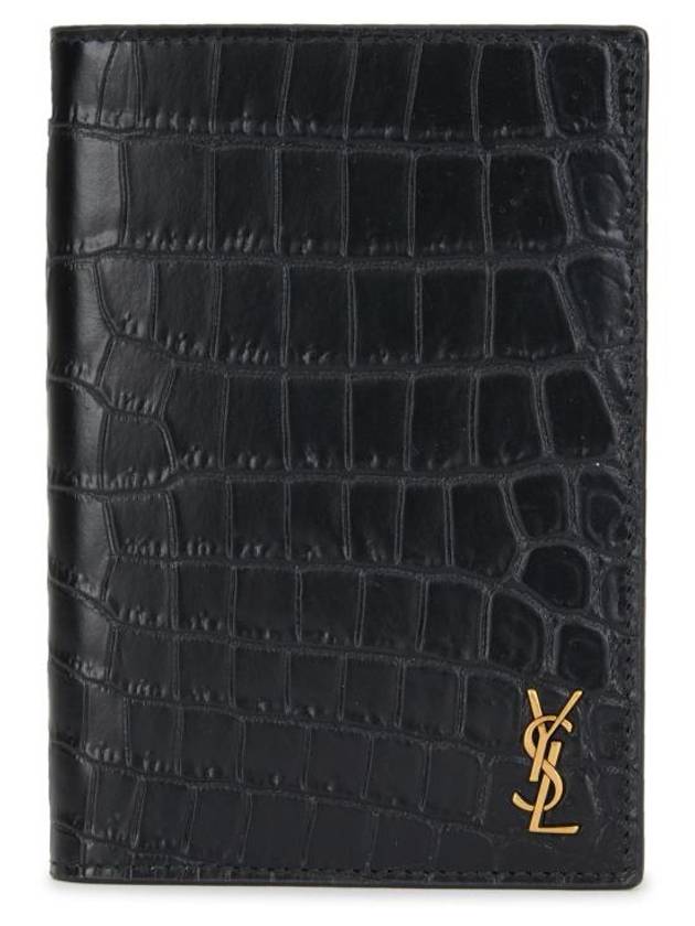 Saint Laurent Monogram Crocodile Card Passport Wallet Black