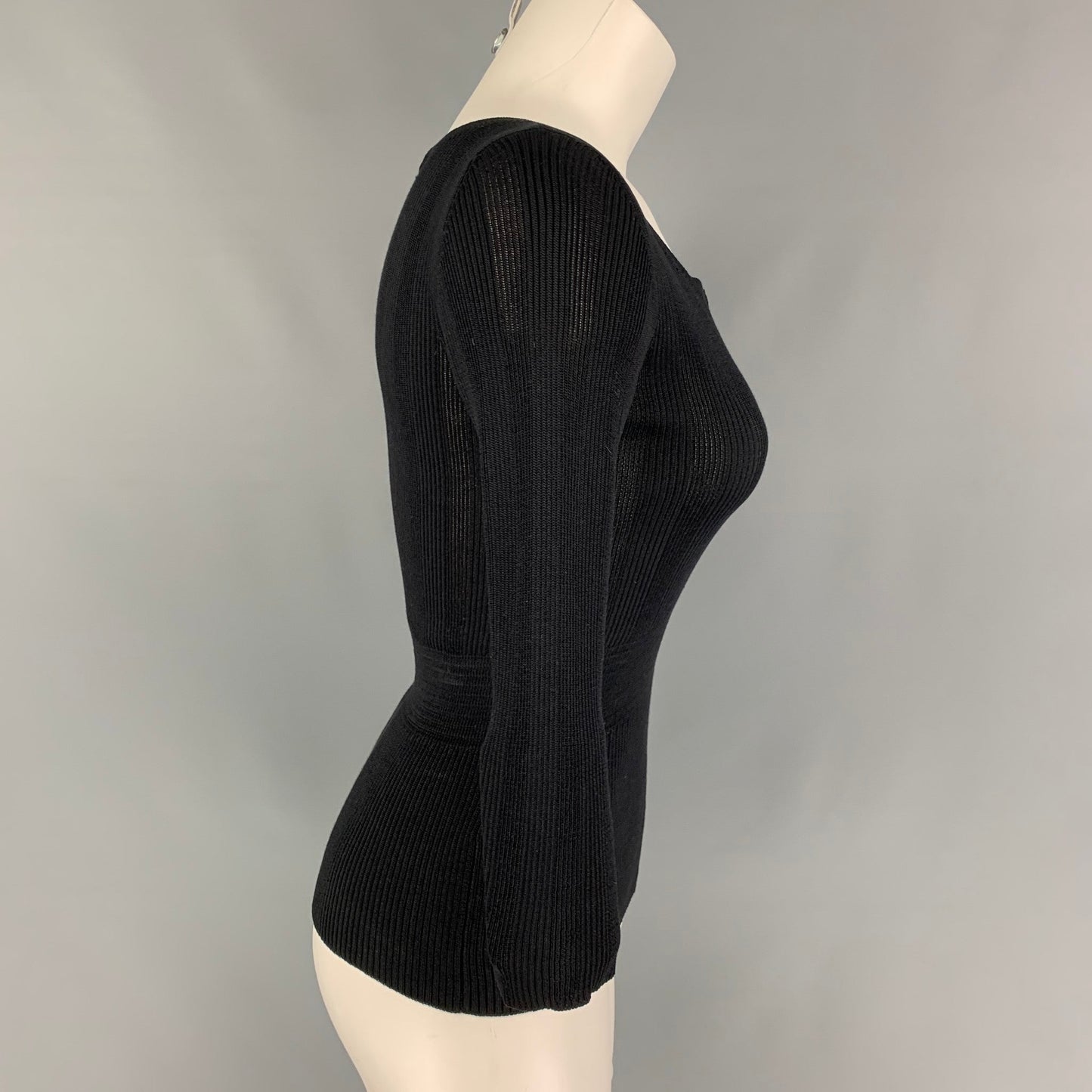 PRADA Size 4 Black Silk Ribbed Pullover