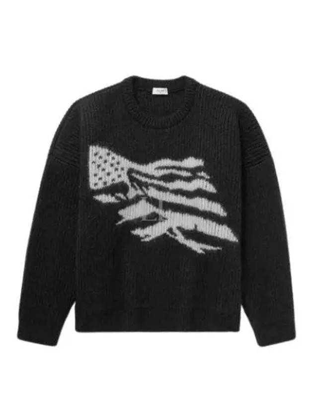 CELINE Flag Boxy Mohair Knit Top Black