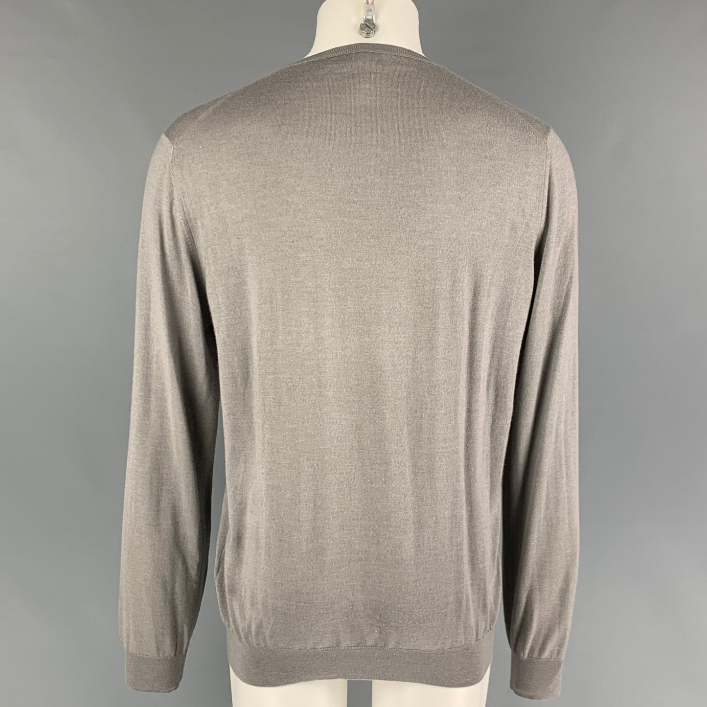 PRADA Size XL Grey Cashmere Silk Crew-Neck Pullover