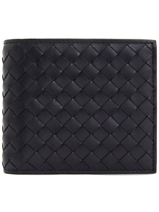 Bottega Veneta Intrecciato Weaving Half Wallet Dark Navy