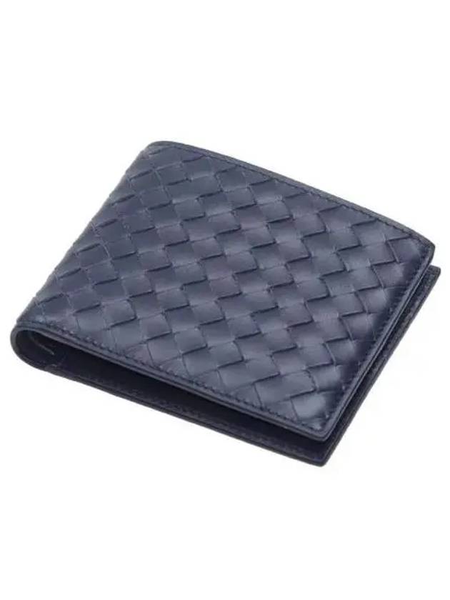 Bottega Veneta Intrecciato Weaving Half Wallet Navy