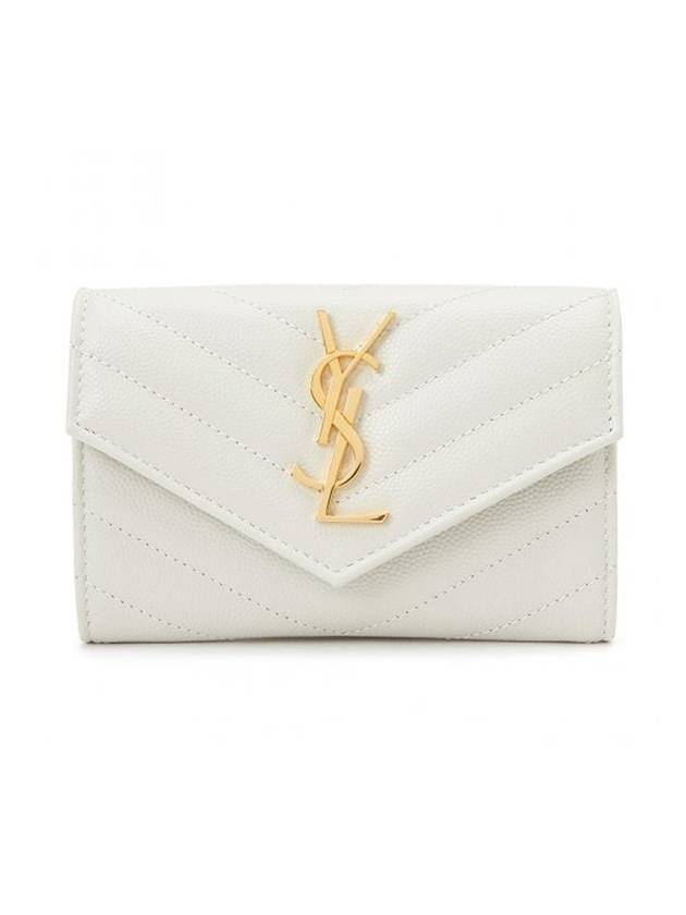 Saint Laurent Monogram Envelope Small Half Wallet Ivory