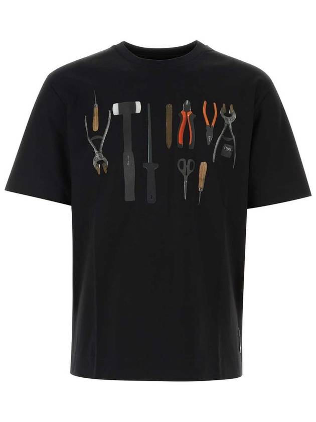 Fendi Tools Print Crew Neck Short Sleeve T-Shirt Black