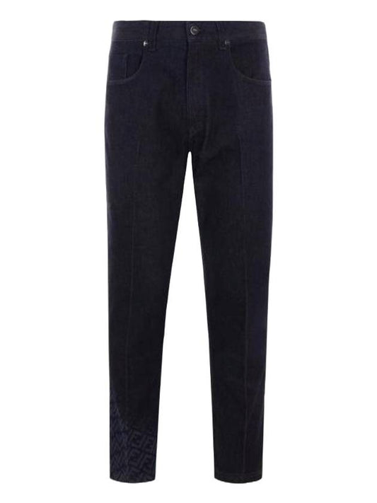 Fendi Men's Logo Print Straight Jeans Dark Blue