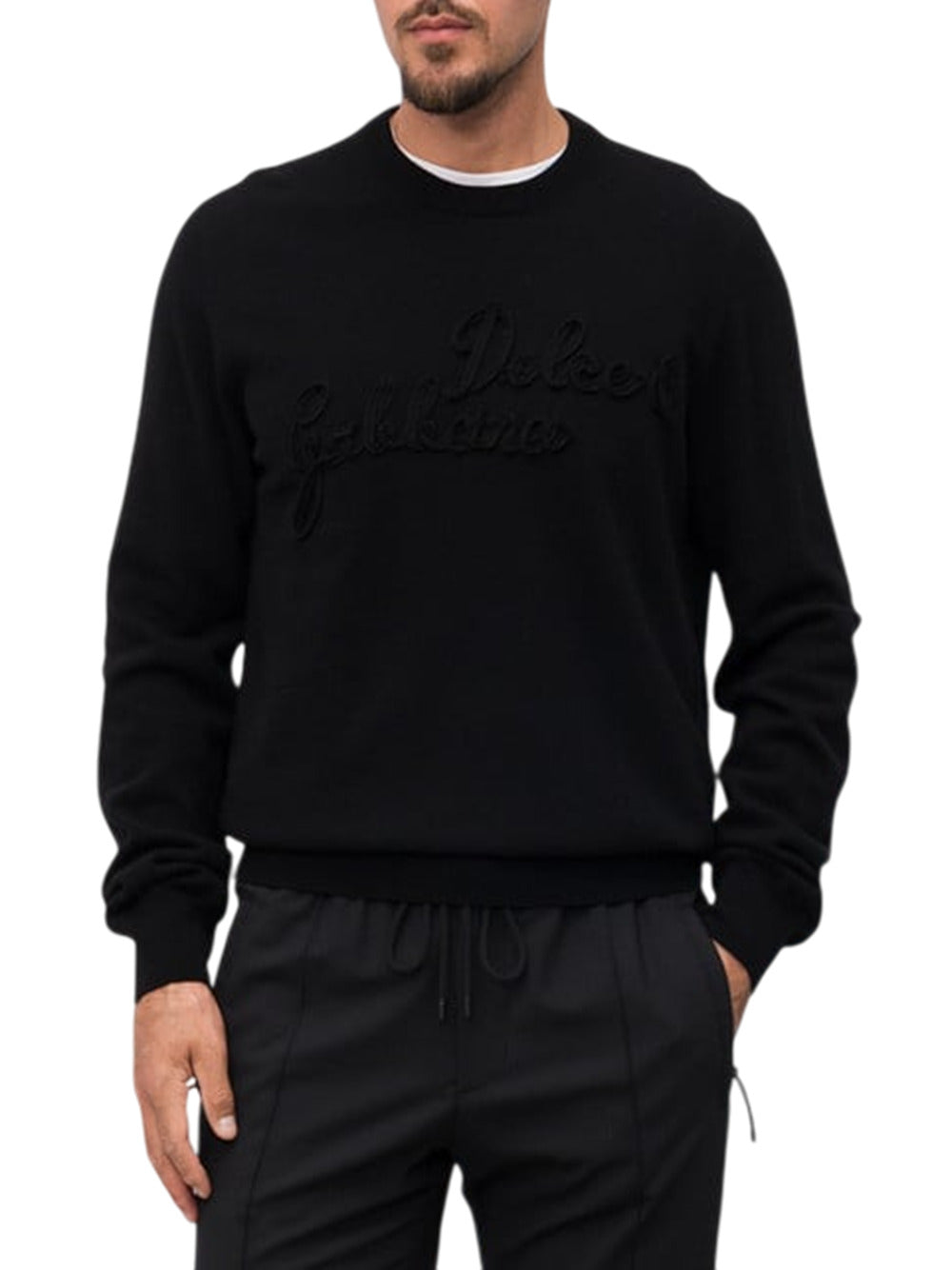 Dolce & Gabbana Men Maglione In Lana Nera Con Logo