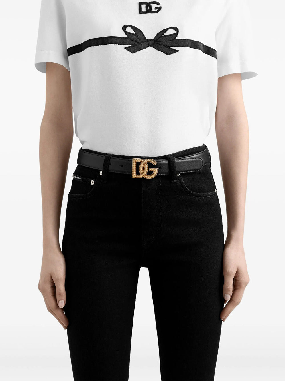 Dolce & Gabbana Women Leather Belt With Logo Plaque