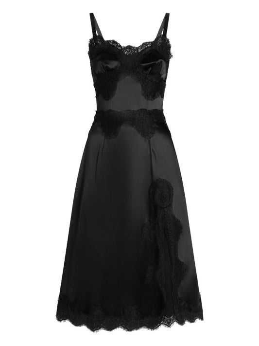 Dolce & Gabbana Women Satin Dress With Lace Trim