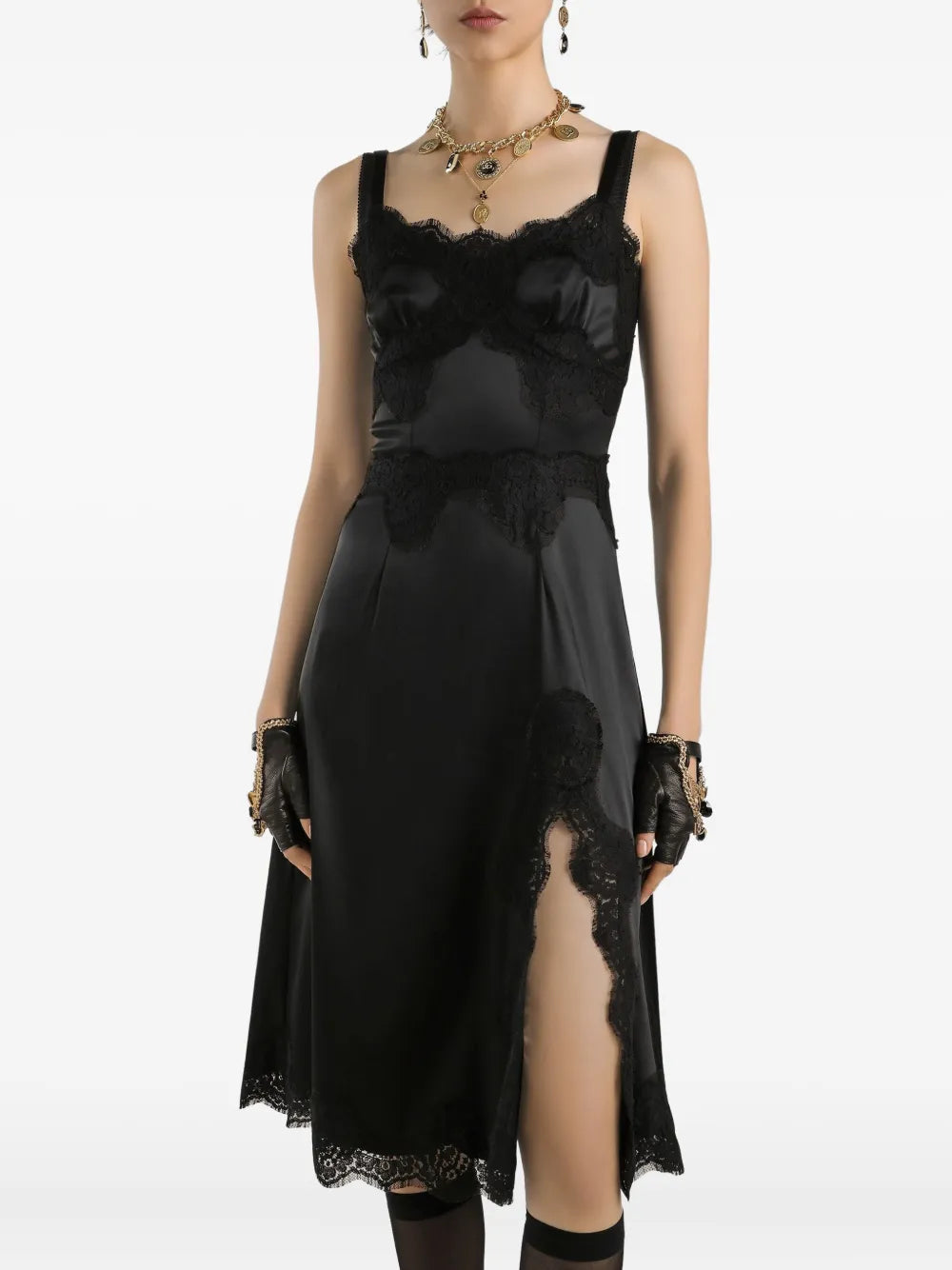 Dolce & Gabbana Women Satin Dress With Lace Trim