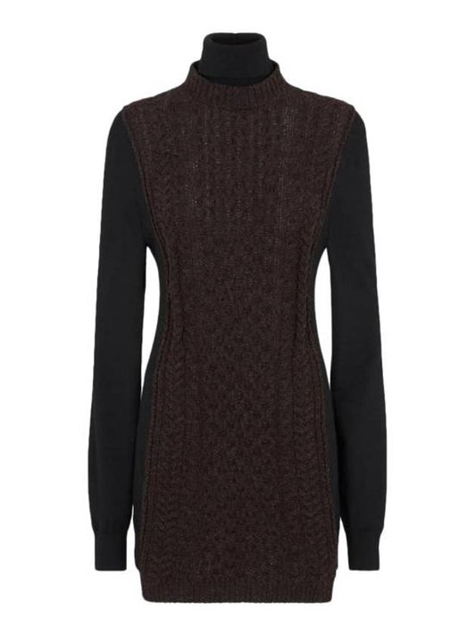 Fendi High Neck Cashmere Midi Dress Dark Purple