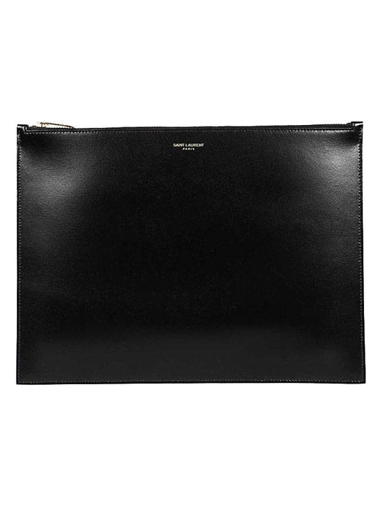 Saint Laurent Logo Leather Large Clutch Bag Black