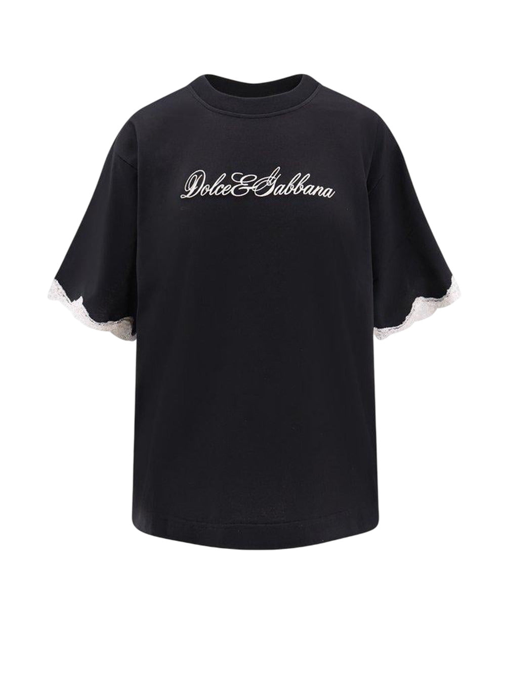 Dolce & Gabbana Women Women`S Black Embroidered Logo Crewneck T-Shirt