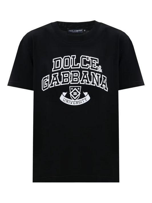 Dolce & Gabbana Women Black T-Shirt With Contrasting Logo