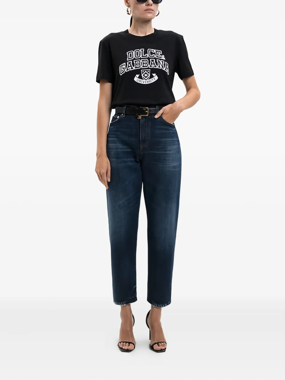 Dolce & Gabbana Women Black T-Shirt With Contrasting Logo