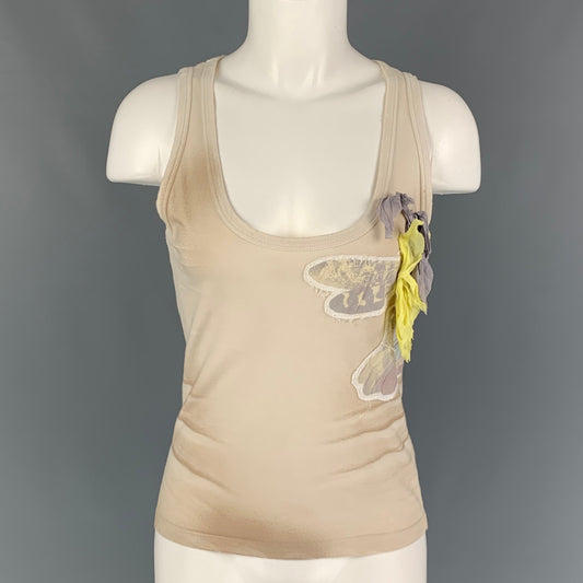 PRADA Size S Beige Grey Cotton Applique Tank Casual Top