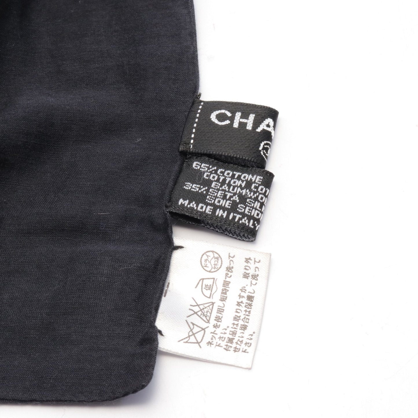 Chanel Beads logo Stall Shawl Cotton Silk Black