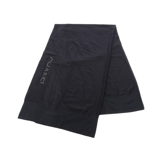 Chanel Beads logo Stall Shawl Cotton Silk Black