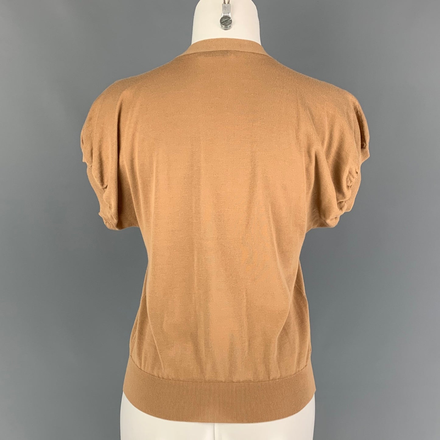 PRADA Size 4 Camel Cotton Short Sleeve Cardigan
