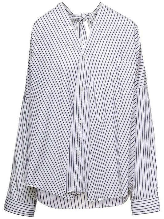 Balenciaga Knotted Poplin Oversized Long Sleeve Shirt White Blue