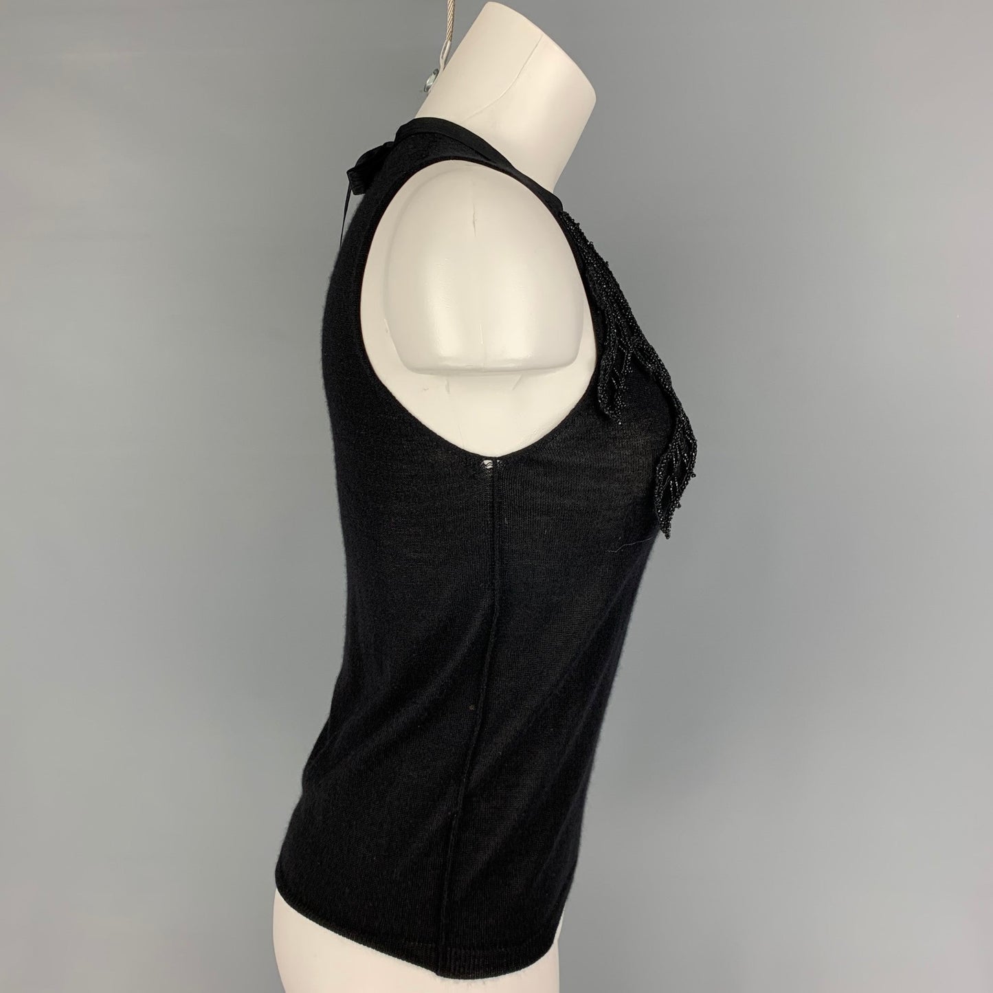 PRADA Size 6 Black Beaded Sleeveless Dress Top