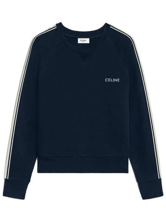 CELINE Embroidered Logo Cotton Fleece Cashmere Sweatshirt Navy