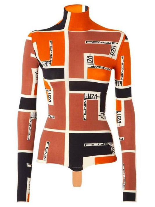 Fendi FF Puzzle Print High Neck Knit Top