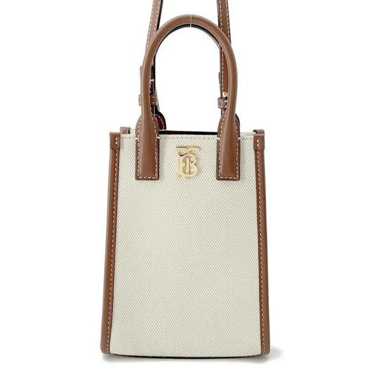 Burberry  ivory Canvas Leather Shoulder Bag Tote Bag ()