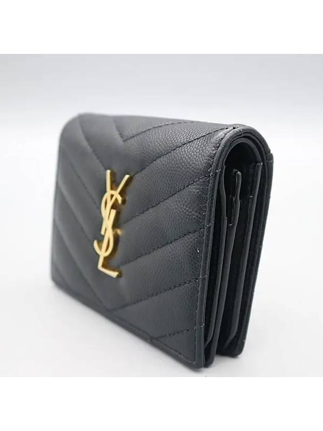 Saint Laurent 668290 Black leather gold plated logo monogram card wallet