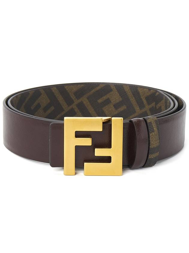 Fendi FF Square Buckle Reversible Leather Canvas Belt Brown