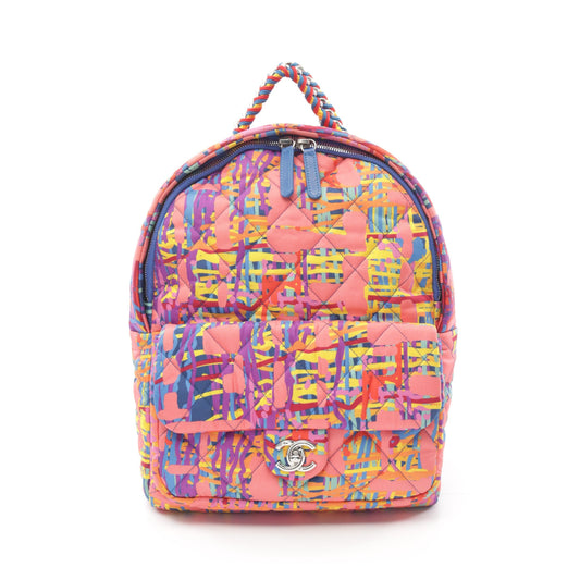 Chanel Backpack Rucksack Nylon Coral orange Multicolor Silver hardware