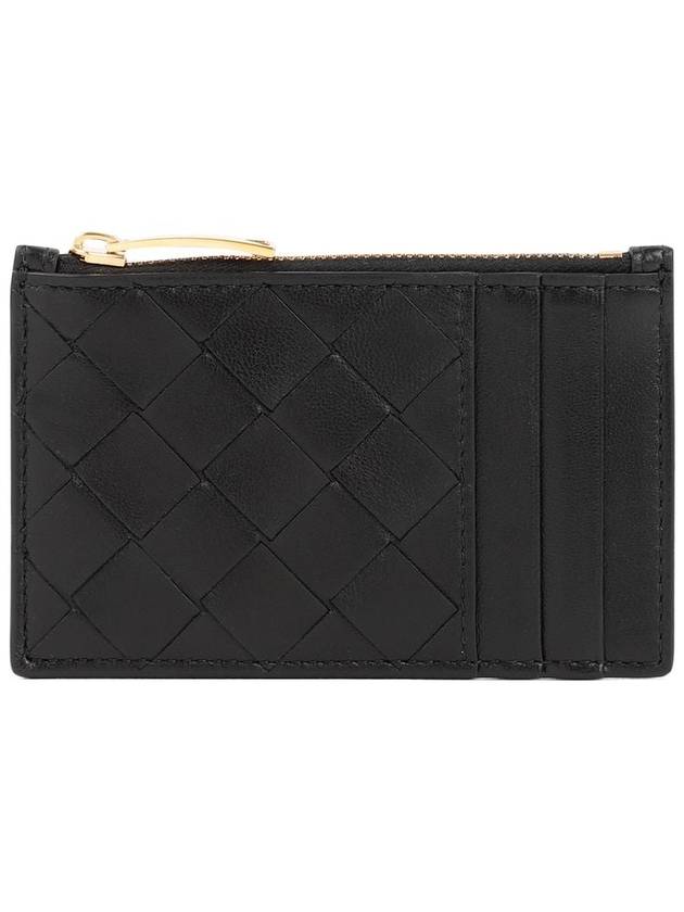 Bottega Veneta Intrecciato Zipper Leather Card Wallet Black
