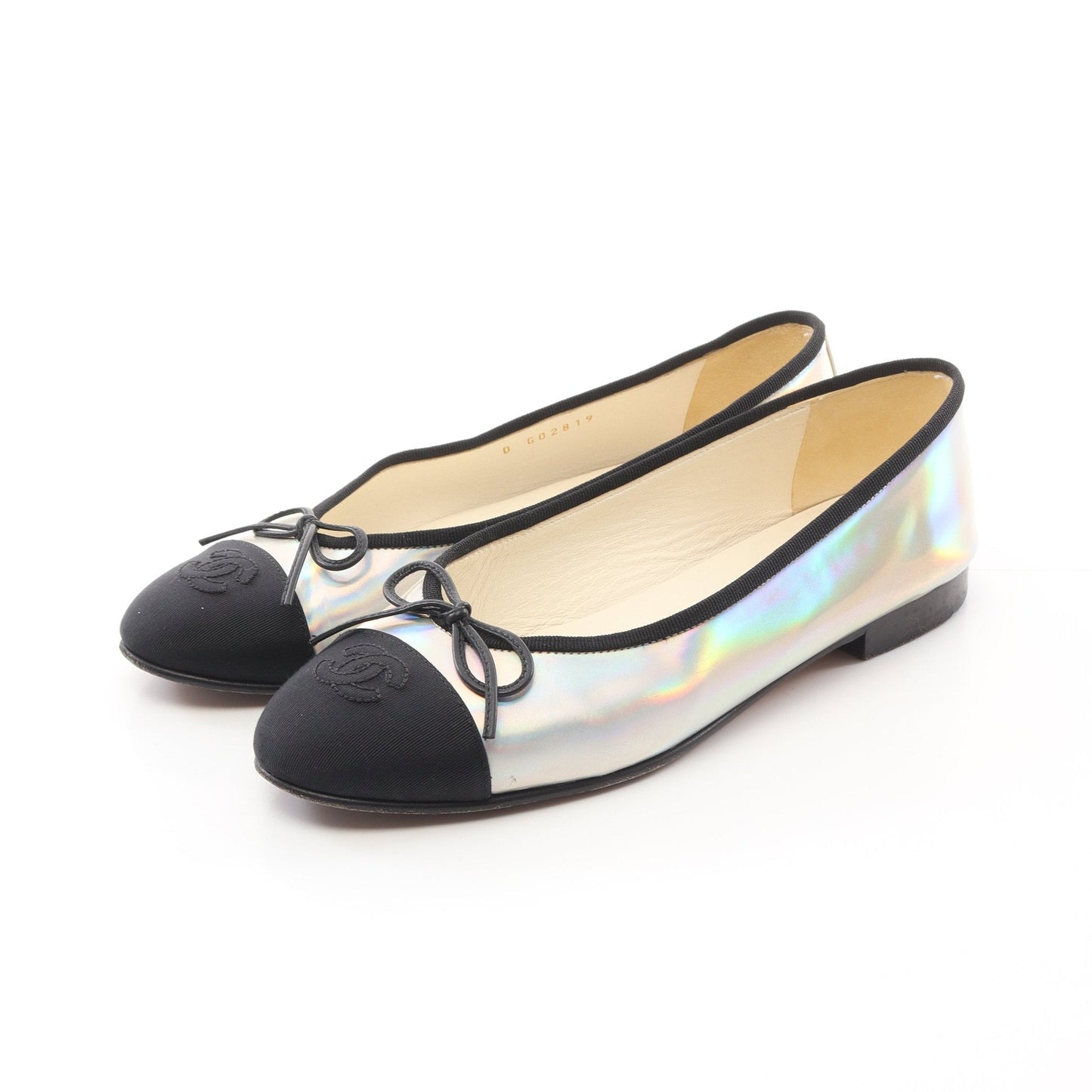Chanel BALLERINA Ballerina Ballet shoes Leather Silver Black Metallic