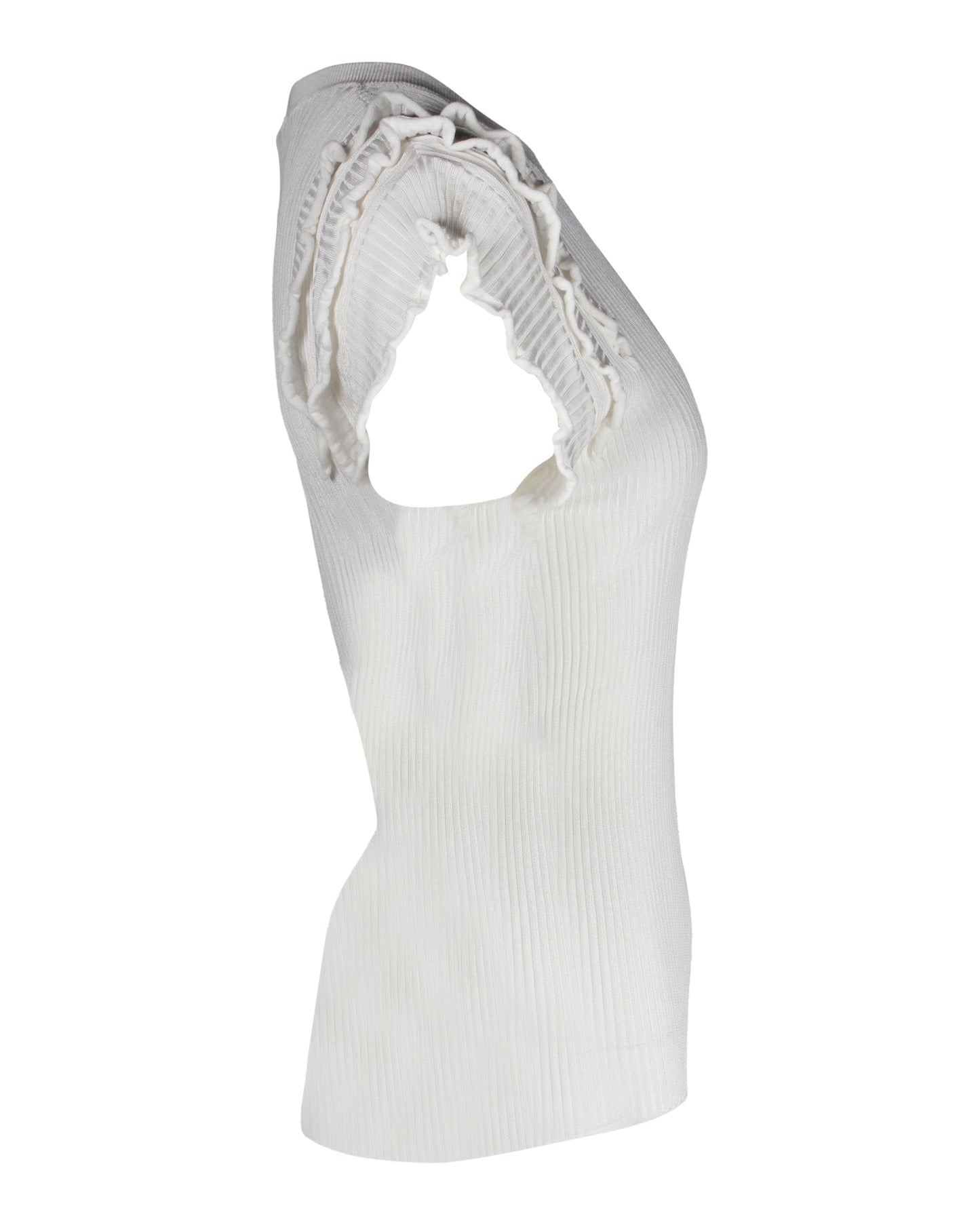 Chloe Ruffled Ribbed Top in White Viscose