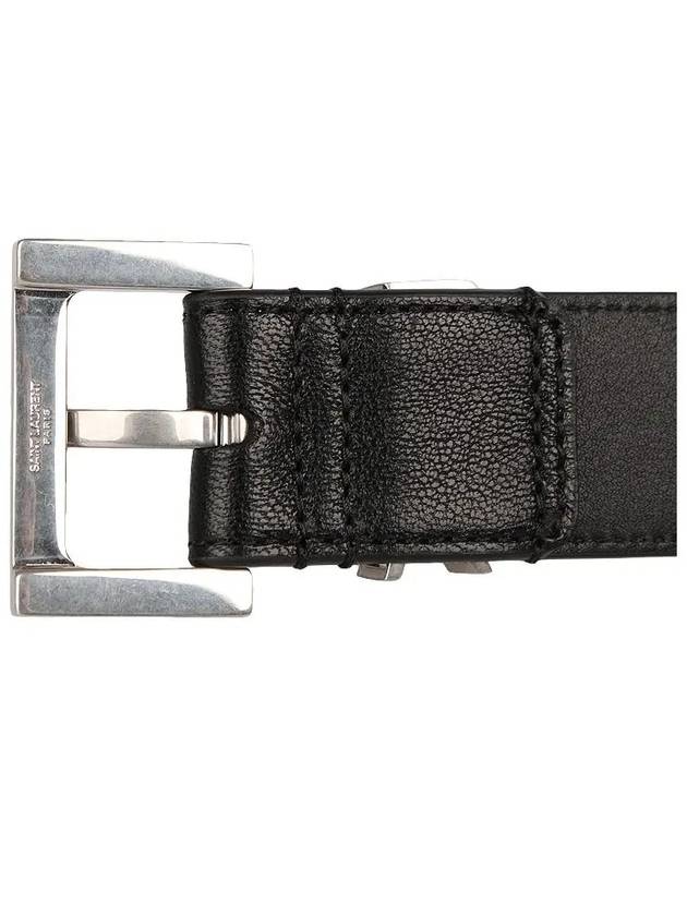 Saint Laurent Silver Hardware Monogram Buckle Leather Belt Black
