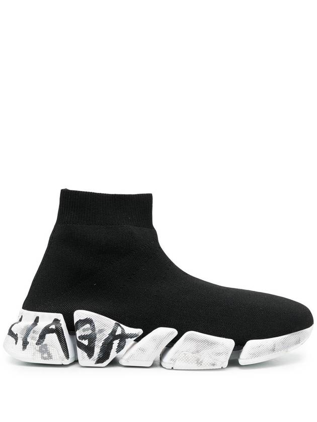 Balenciaga Speed 2.0 Graffiti Knit High Top Sneakers Black