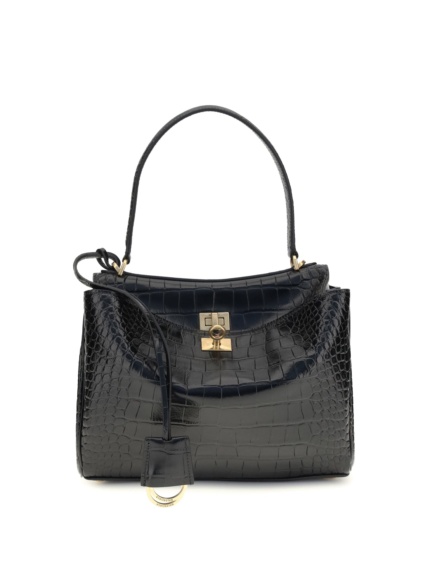 Balenciaga Women Rodeo Shoulder Bag In Crocodile-Print Leather