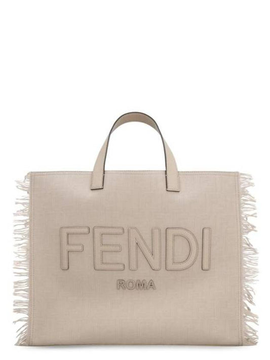 Fendi FF Fabric Tote Bag with Fringes Beige