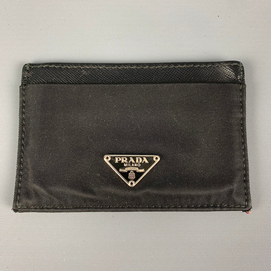 PRADA Black Two Tone Leather Nylon Card Case