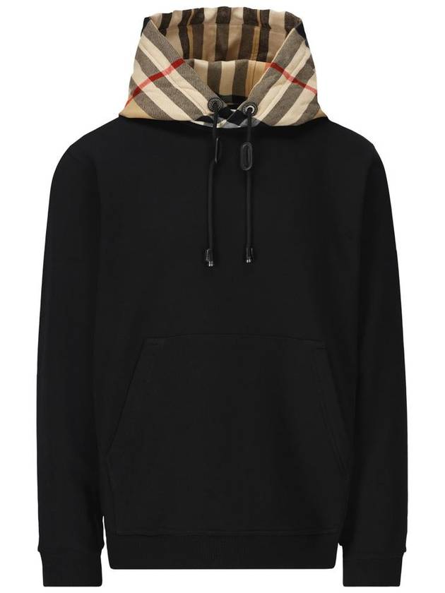 Burberry Check Hood Cotton Hoodie Black